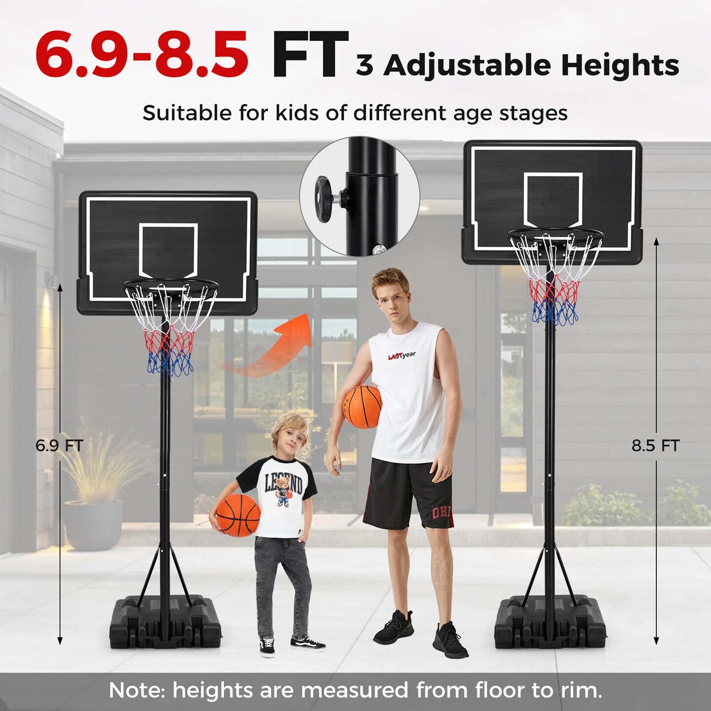 Costway 6.9-8.5 FT Portable Outdoor Basketball Hoop with Shatterproof PC Backboard