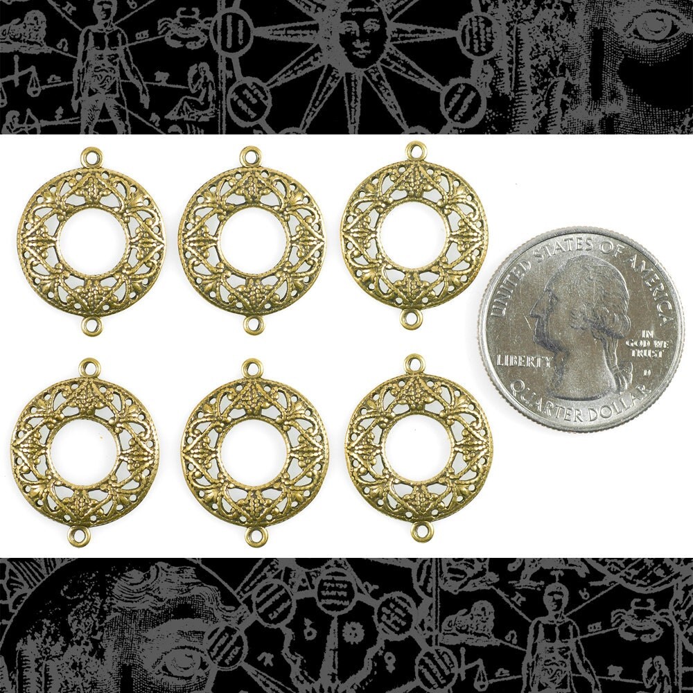 Antiqued Brass Open Filigree Circles Connectors - Set of Six - XXX - AB-2C30