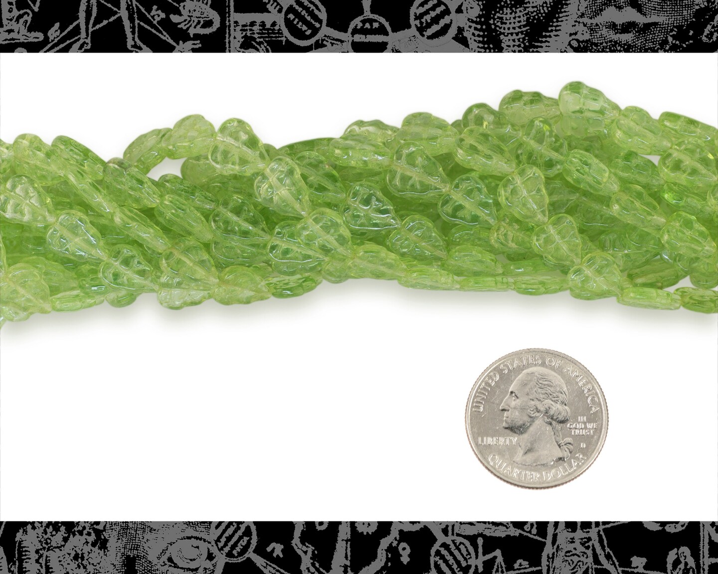 8mm x 10mm Lime Green Ivy Leaf Beads - One Strand with 23-25 beads - GB-LB4