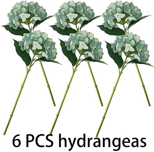 Fall Blue Hydrangea Artificial Flowers,6 Pcs Faux Fall Hydrangea Flowers