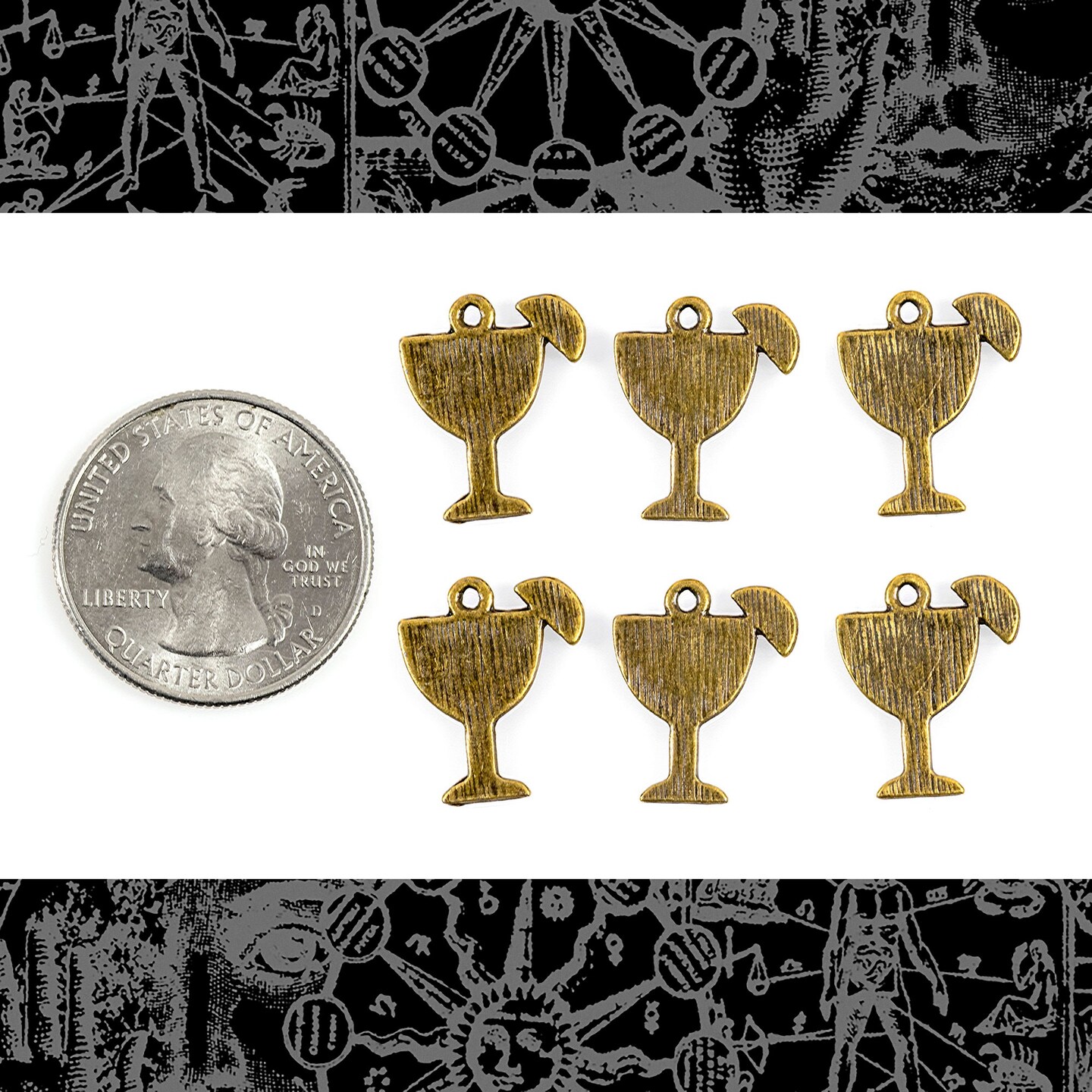 Bronze Finish Margarita Drink Charms  -Set of Six - ZB-C29