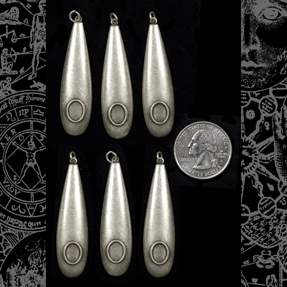 Teardrop Antiqued Silver Plated Brass Drops with Embedded 8mm x 6mm Cameo or Cabochon Frames - Set of Six - S-F24