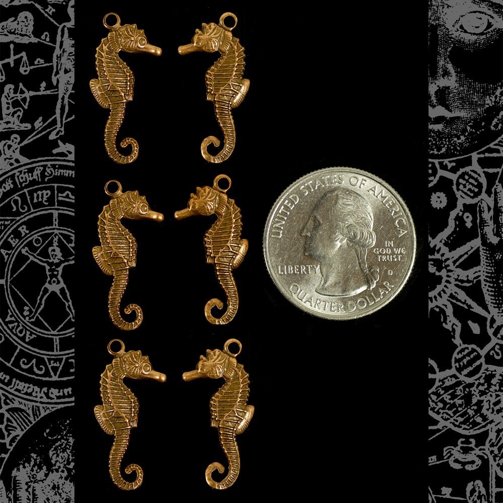 Antiqued Copper Plated Brass Small Flat Sea Horse Charms - Set of Six - C-C156