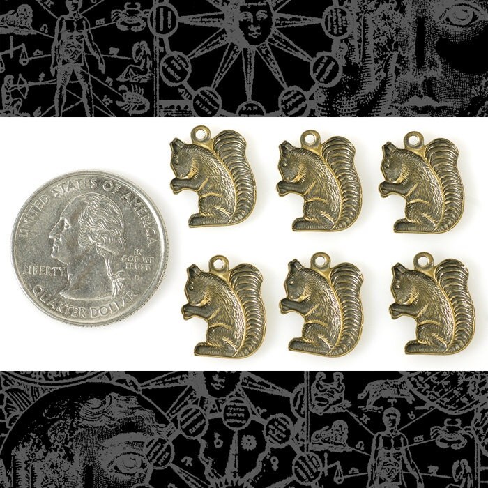 Antiqued Brass Squirrel Charms - Set of Six - AB-C47