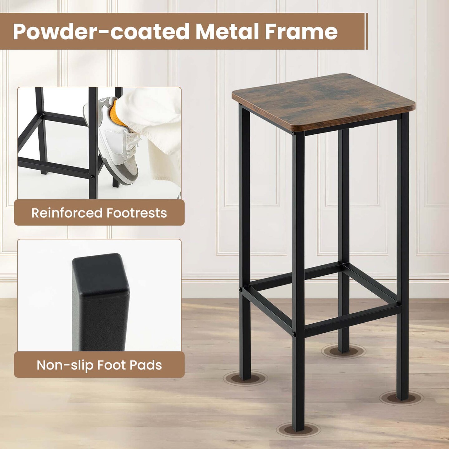 Costway 28&#x22; Bar Stools Set of 4 Backless Dining Stools with Footrest Sturdy Metal Frame