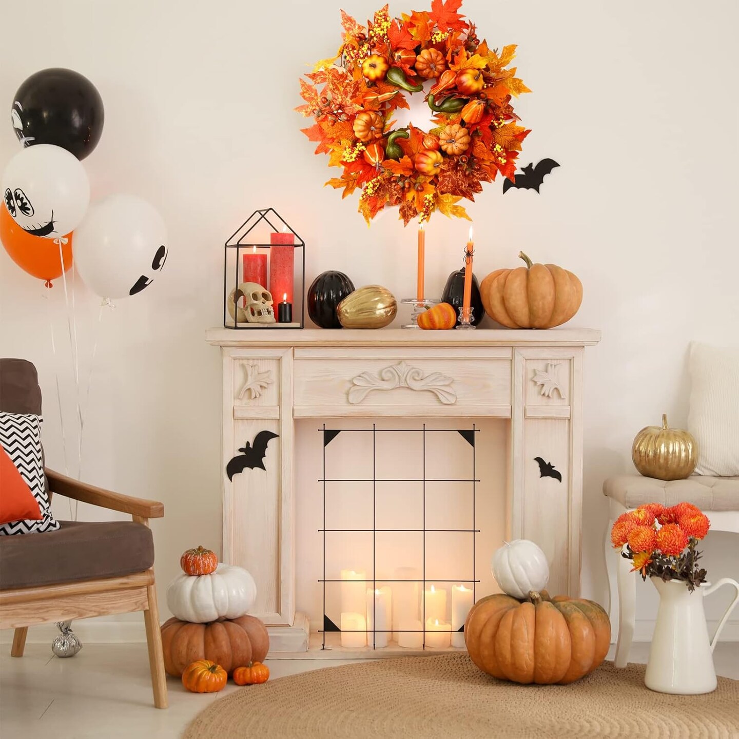 Large Autumn Farmhouse Wreath for Thanksgiving Halloween Decorations Indoor Outdoor Home Decor