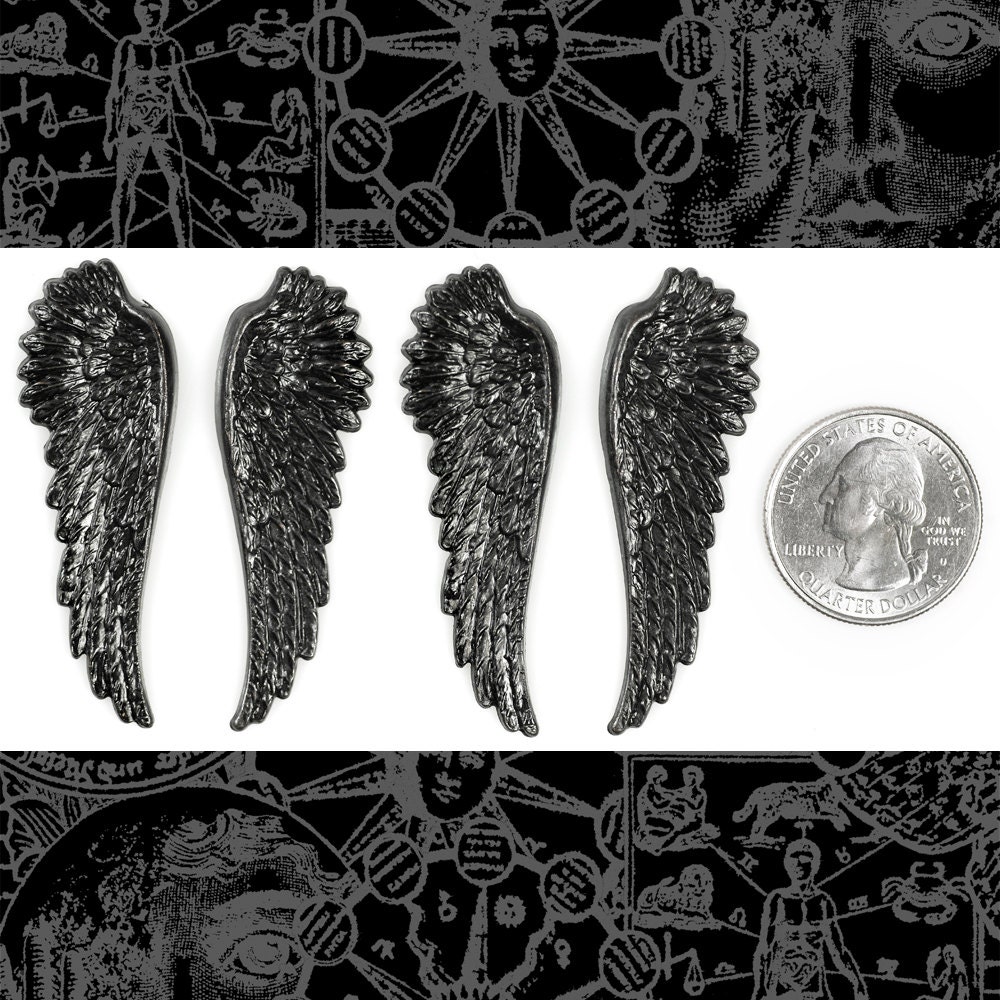 Black Plated Brass Angel Wing Charms- Two Sets of Wing - BB-P09