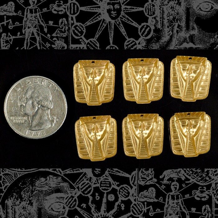 Raw Brass Egyptian Pharaoh Charms - Set of Six - B-C55
