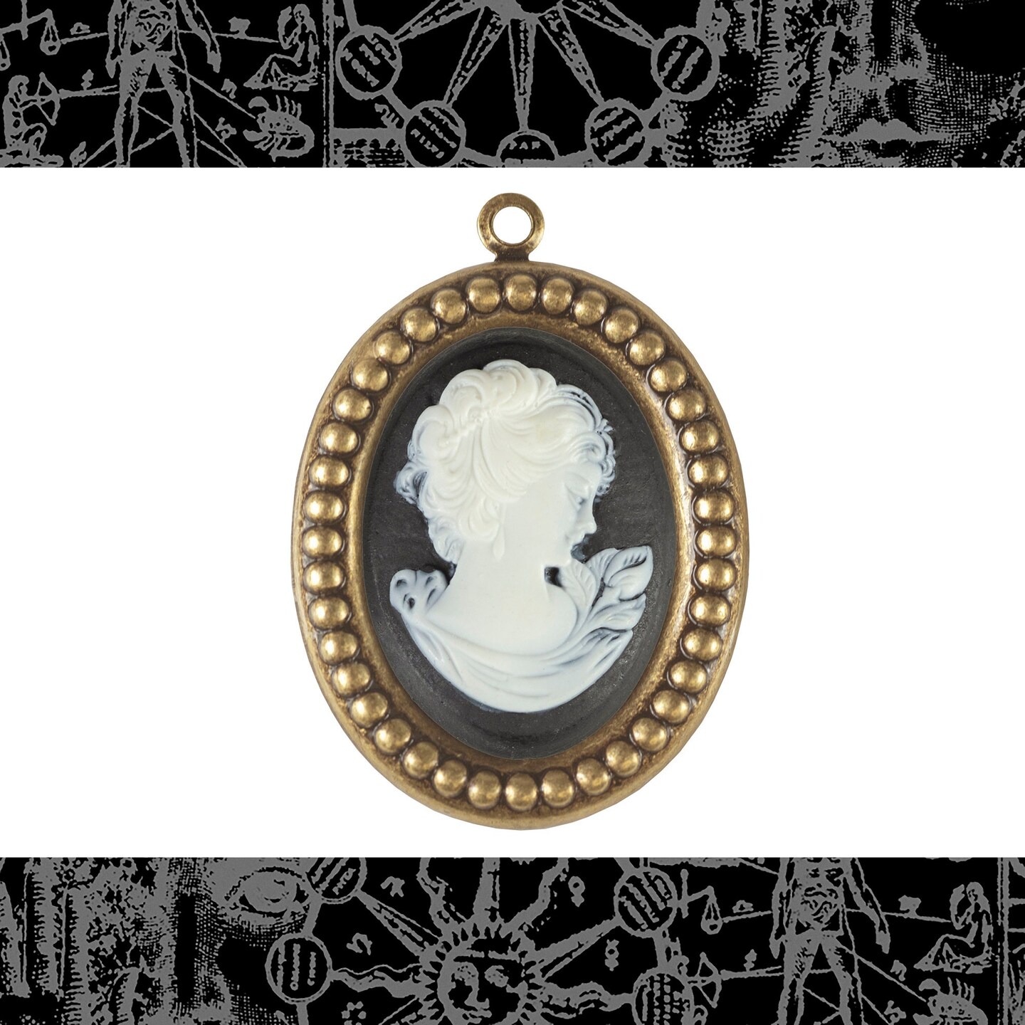 Black and White Feminine Profile 25mm x 18mm Resin Cameos - Set of Six - CAM267