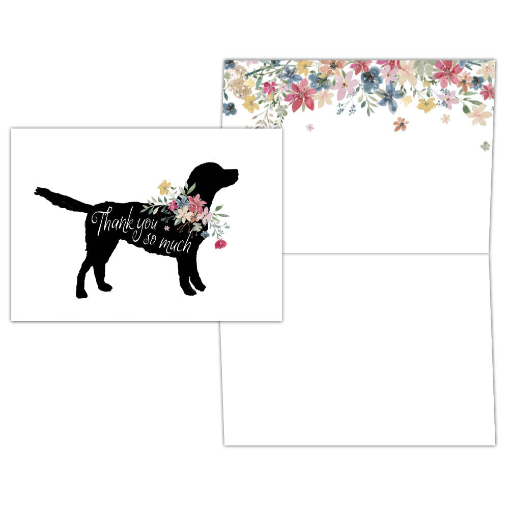 Black Lab and Floral Thank You - Boxed Thank You Cards, Box of 15