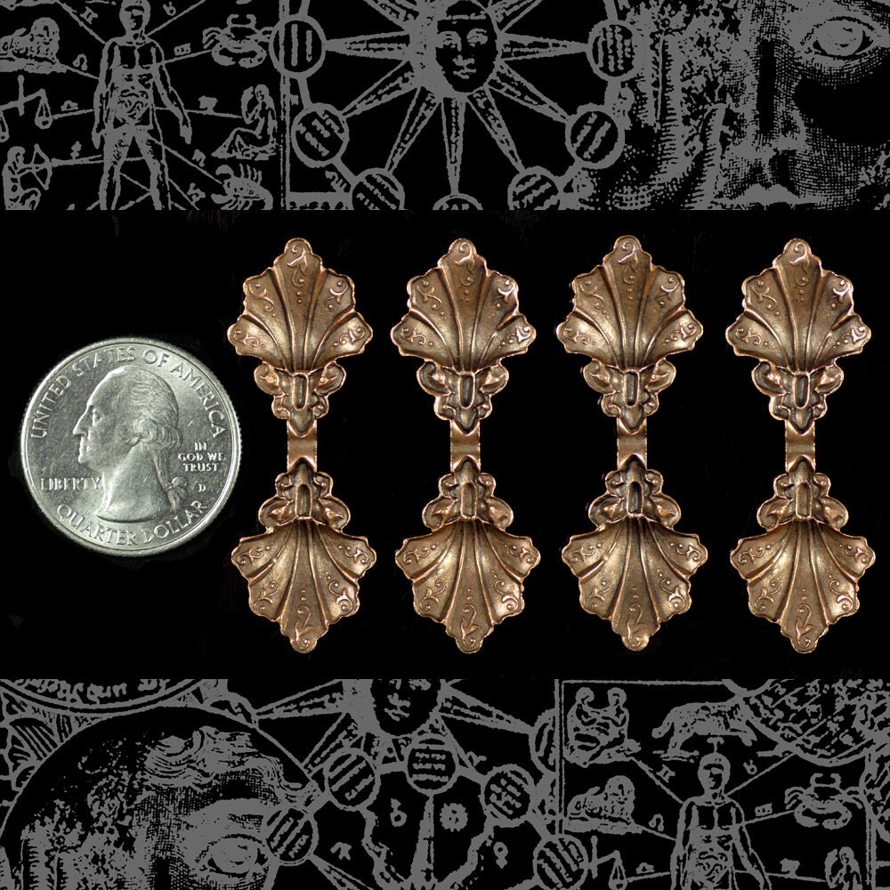 Antiqued Copper Plated Brass Shell Pinch Connector - Set of Four - C-O02