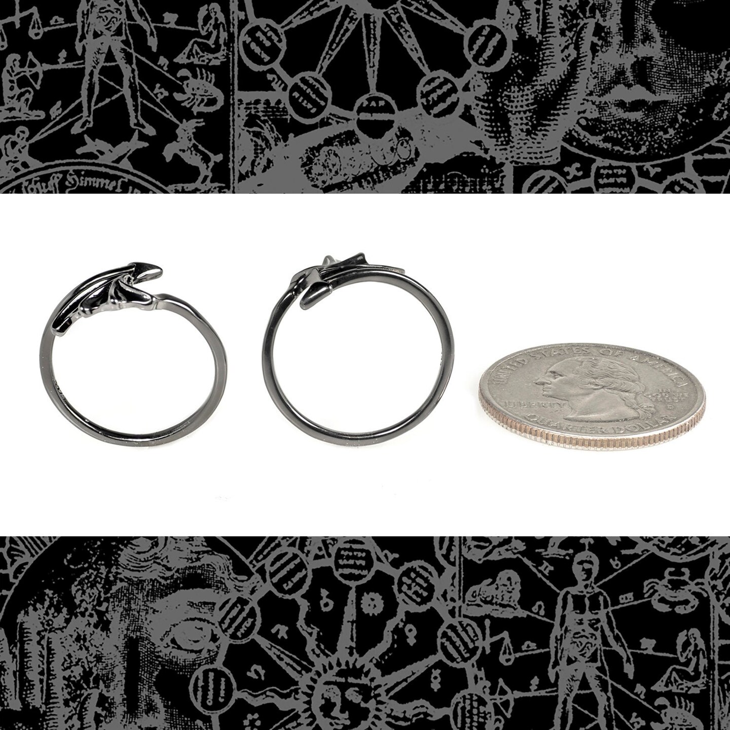 Gunmetal Bat or Devil Rings -Set of Two - Ring-B15