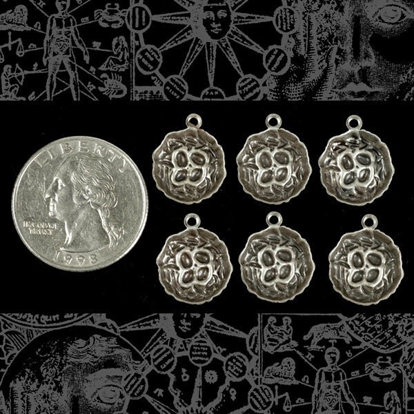 Antiqued Silver Plated Brass Bird&#x27;s Nest Charms - Set of Six - XXX - S-C50