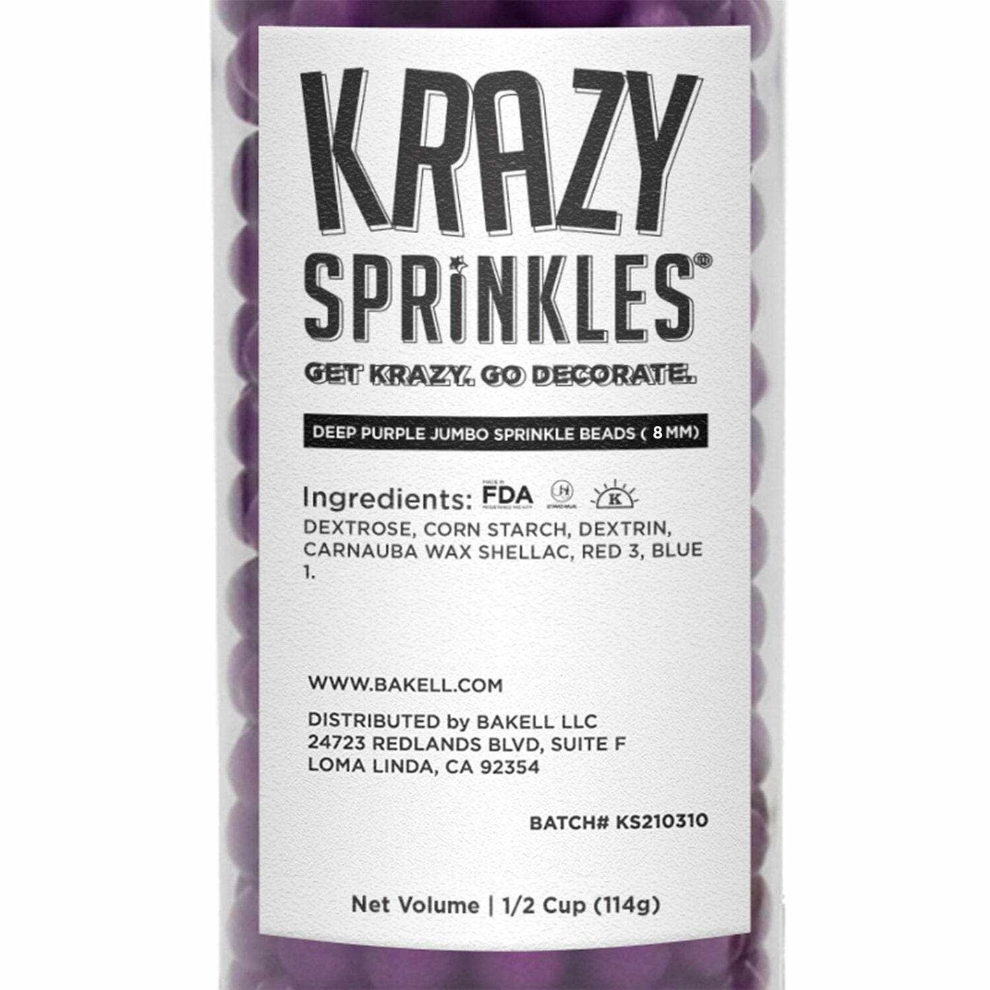 Krazy Sprinkles - Deep Purple 8mm Sprinkles (1/2 Cup, 1x Jar) for Cakes, Ice Cream & Cookies