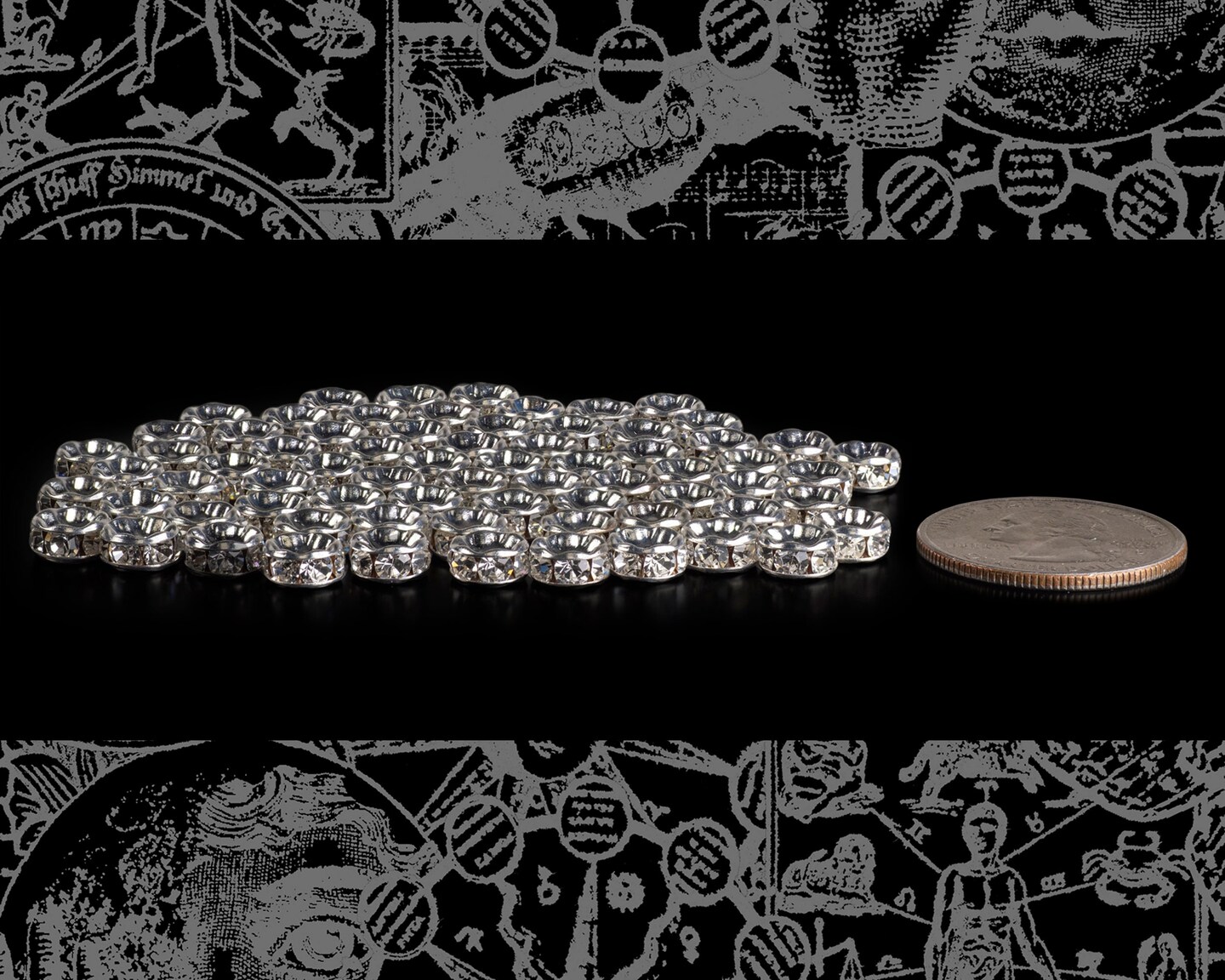 White Rhinestone 7mm Silver Cap or Spacer Beads - Set of Thirty-Six - XXX - ZS-BC04