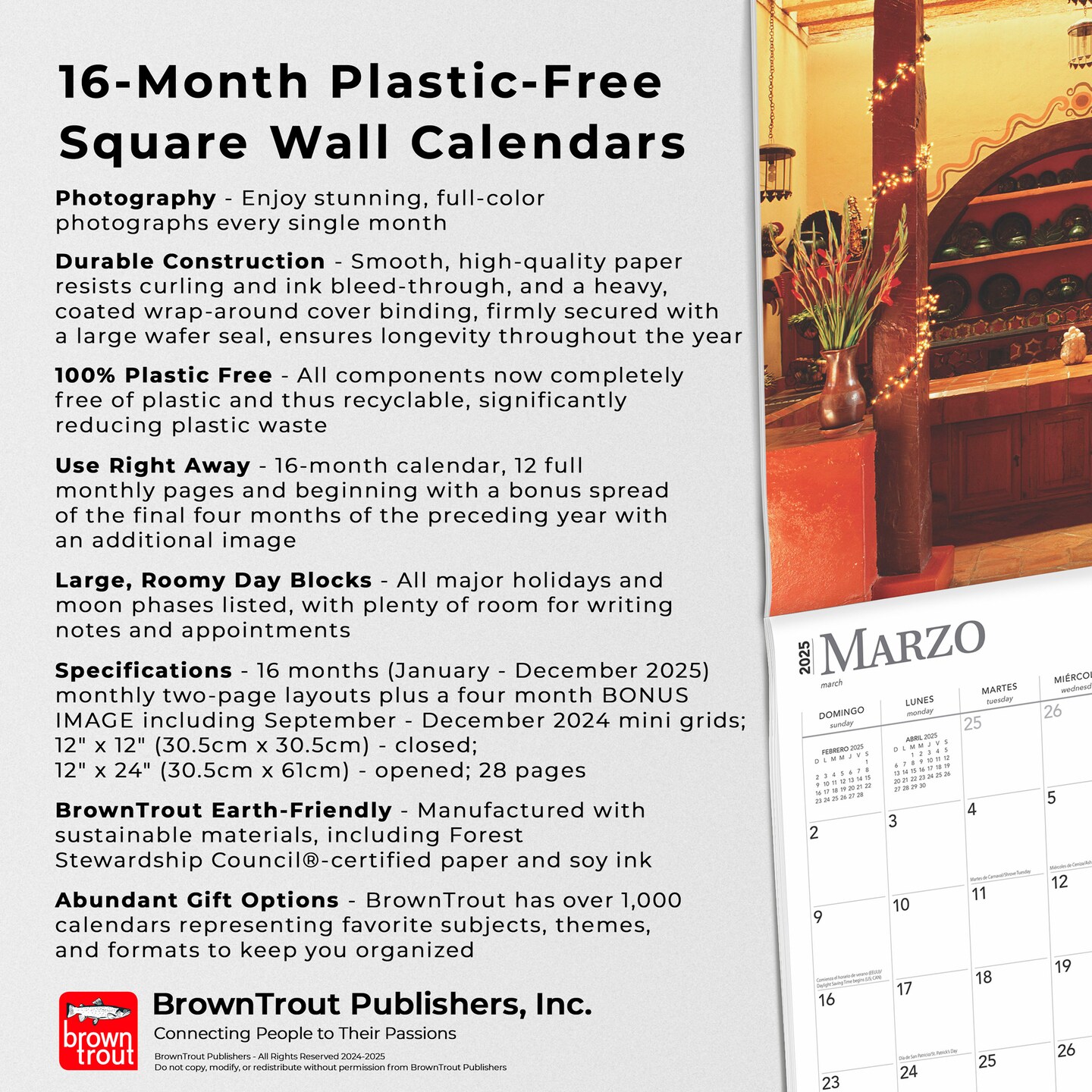 Cocinas Mexicanas | Kitchens of Mexico | 2025 12 x 24 Inch Monthly Square Wall Calendar | English/Spanish Bilingual | Plastic-Free | BrownTrout | Food Cuisine Cooking