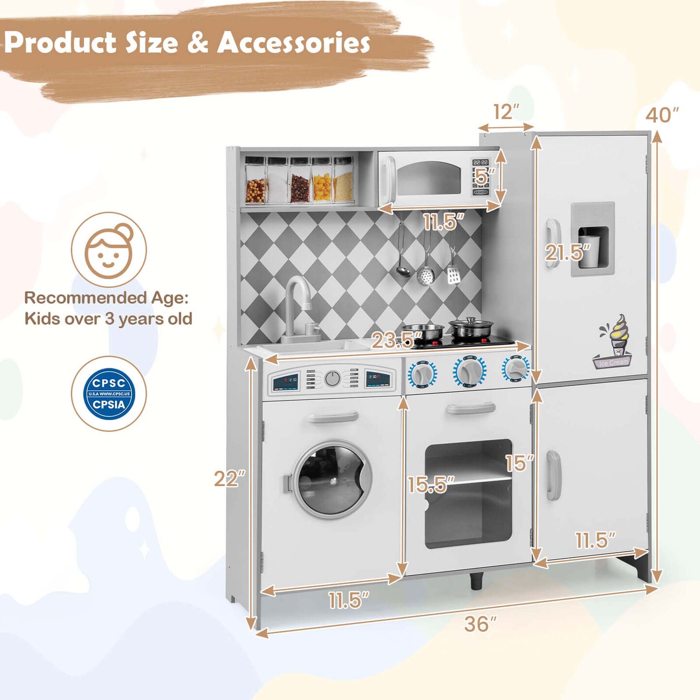 Costway Kids Kitchen Playset with Realistic Lights & Sounds Ice Maker Stoves Sink Oven