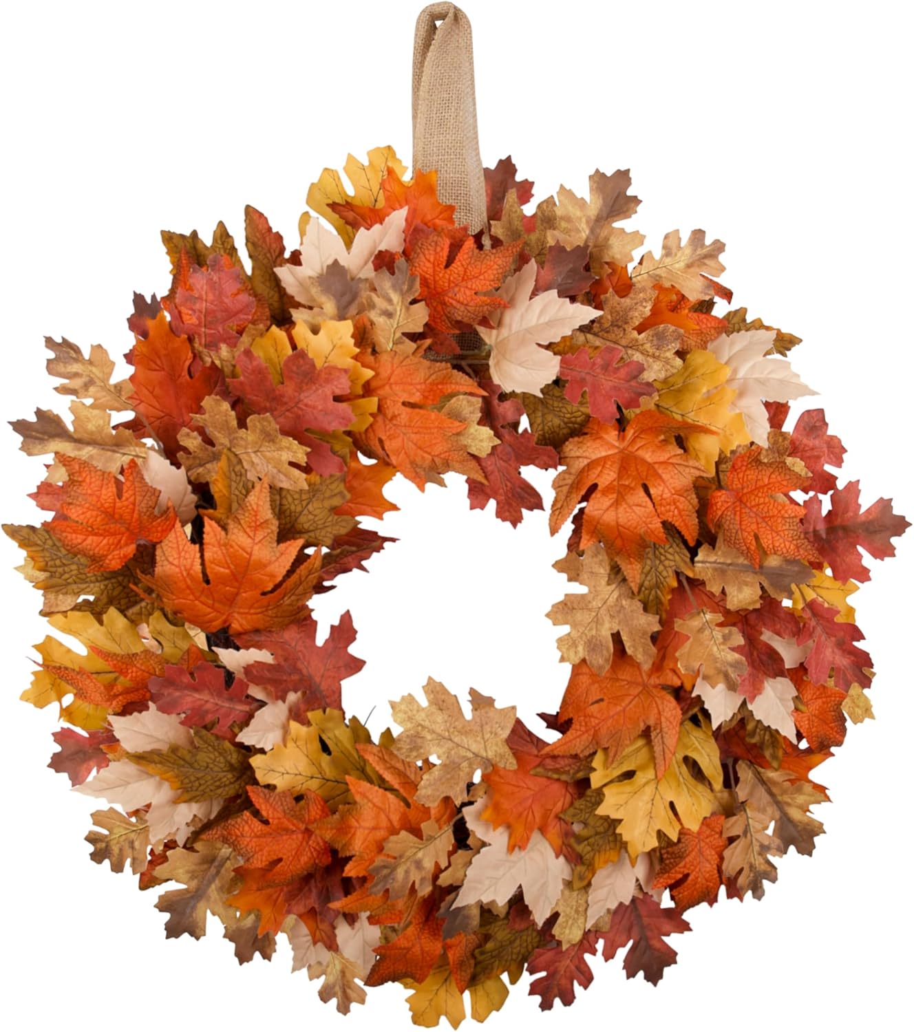 Fall Wreath for Front Door, Orange Faux Maple Leaves Wreath, Fall Front Door Decor, Fully Handmade, 2024 New