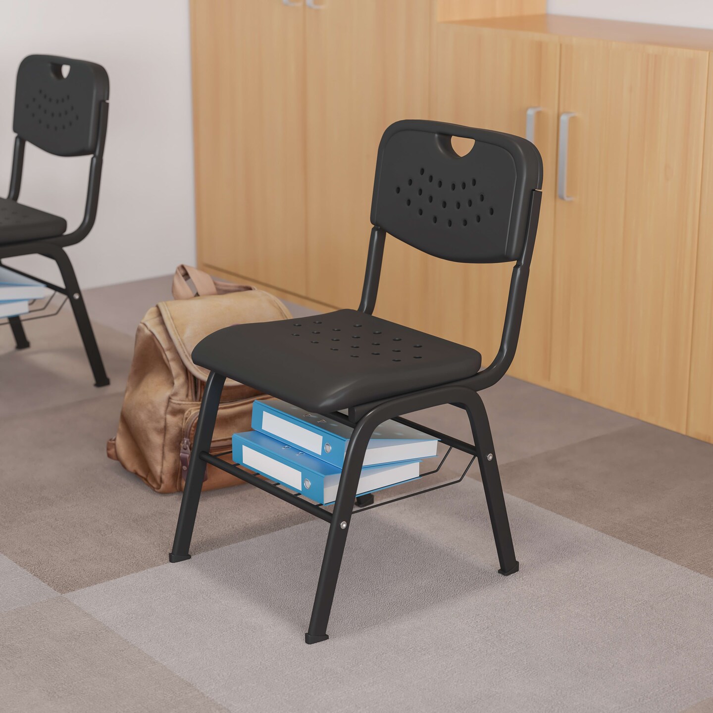 Emma and Oliver 880 lb. Capacity Plastic Chair with Book Basket