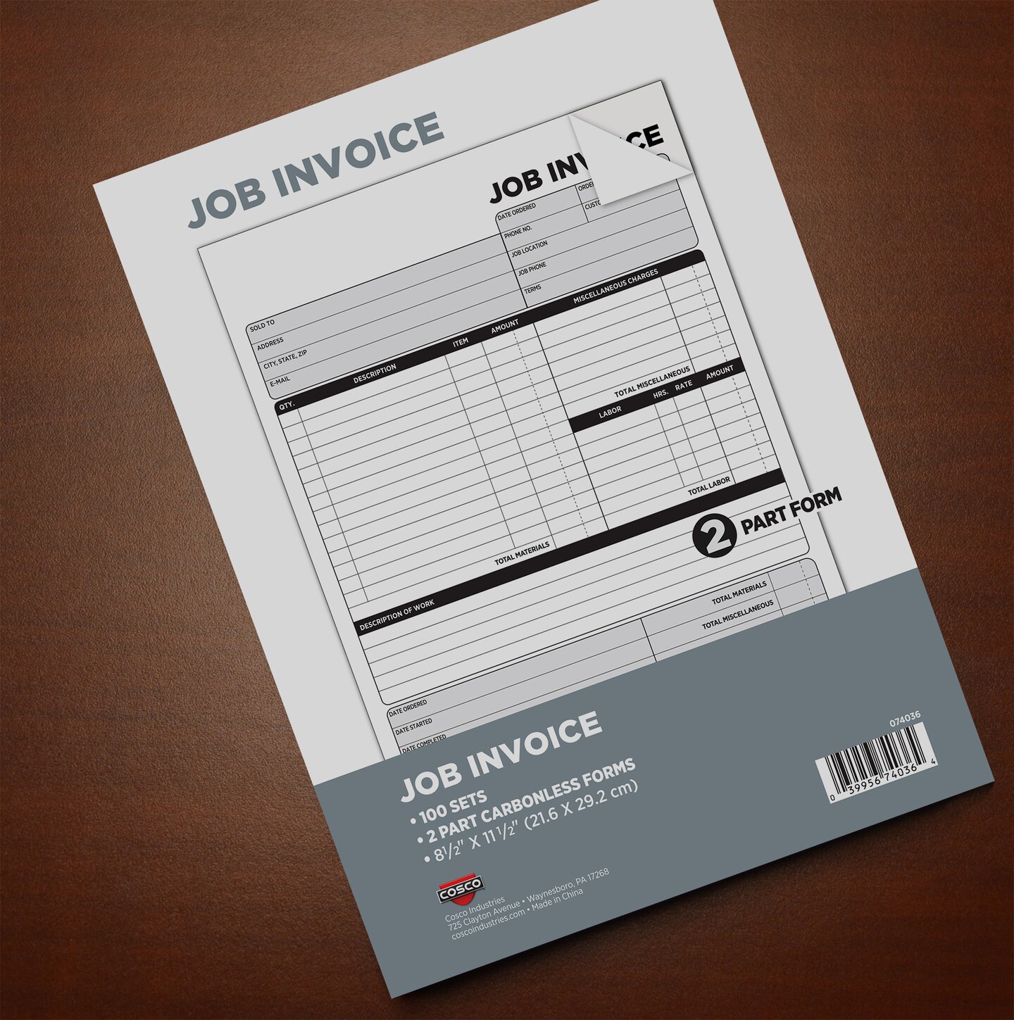 COSCO Job Invoice Forms, 2-Part Carbonless, For Service and Repair Billing, 100 Individual Sets Per Pack, White, 8.5 x 11 Inches