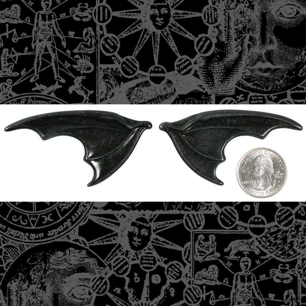 Huge Black Plated Brass Bat Wings - One Set of Wings BB-P55