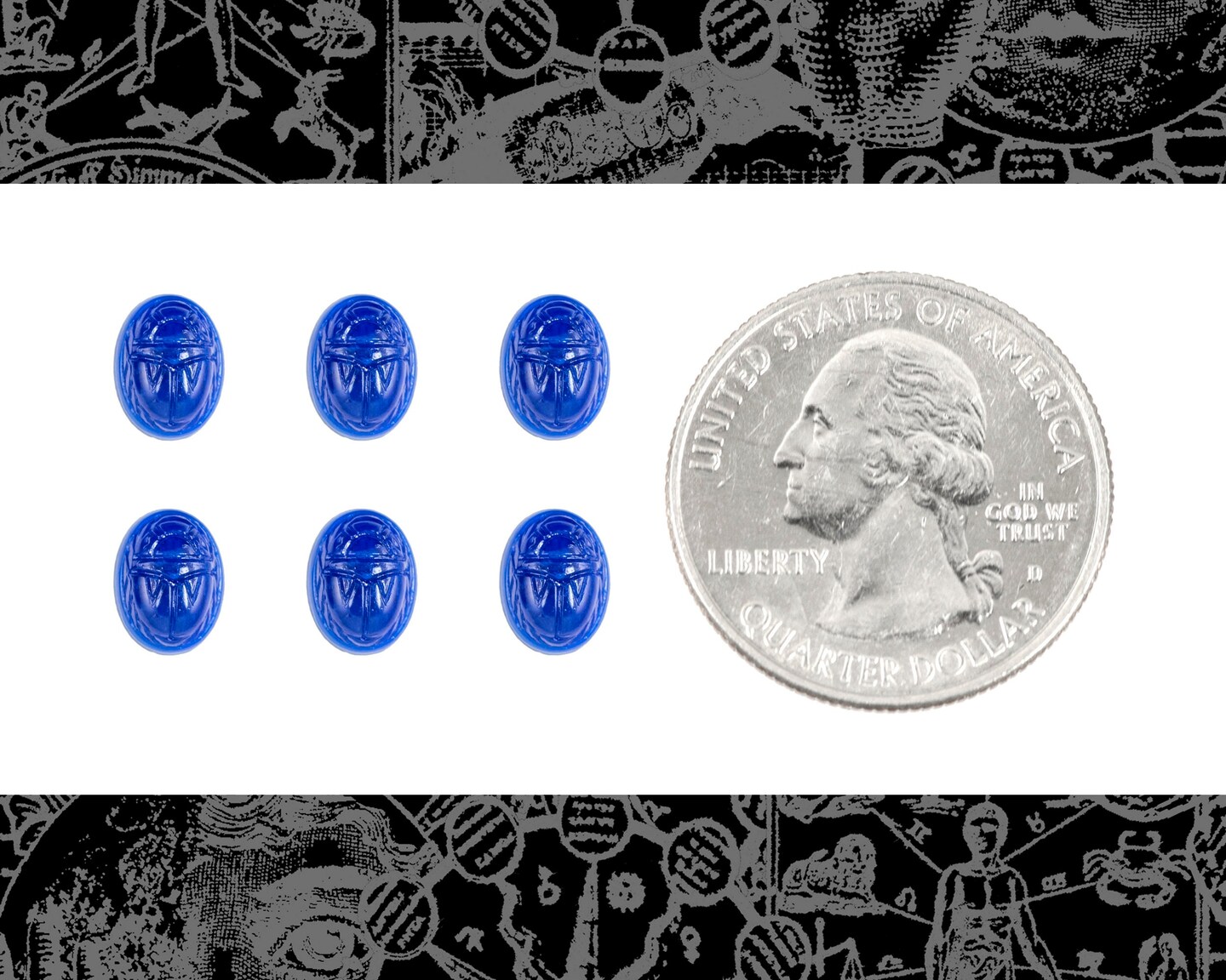 Lapis Resin Carved Scarabs 8mm x 6mm Cabochons - Set of Six - XXX - STC16