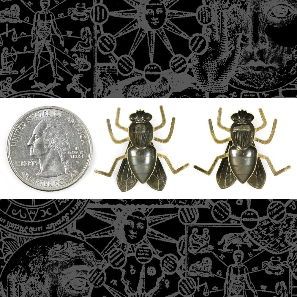 Antiqued Brass Life-Sized Fly Charms with Bendable Legs - Set of Two - XXX - AB-C130