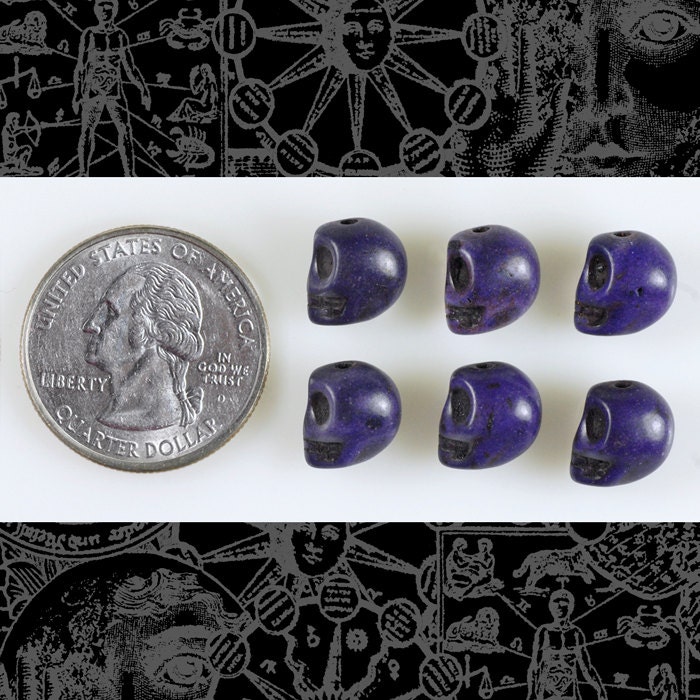 Six Purple 8mm x 10mm Skull Magnesite Beads - Bead-B22