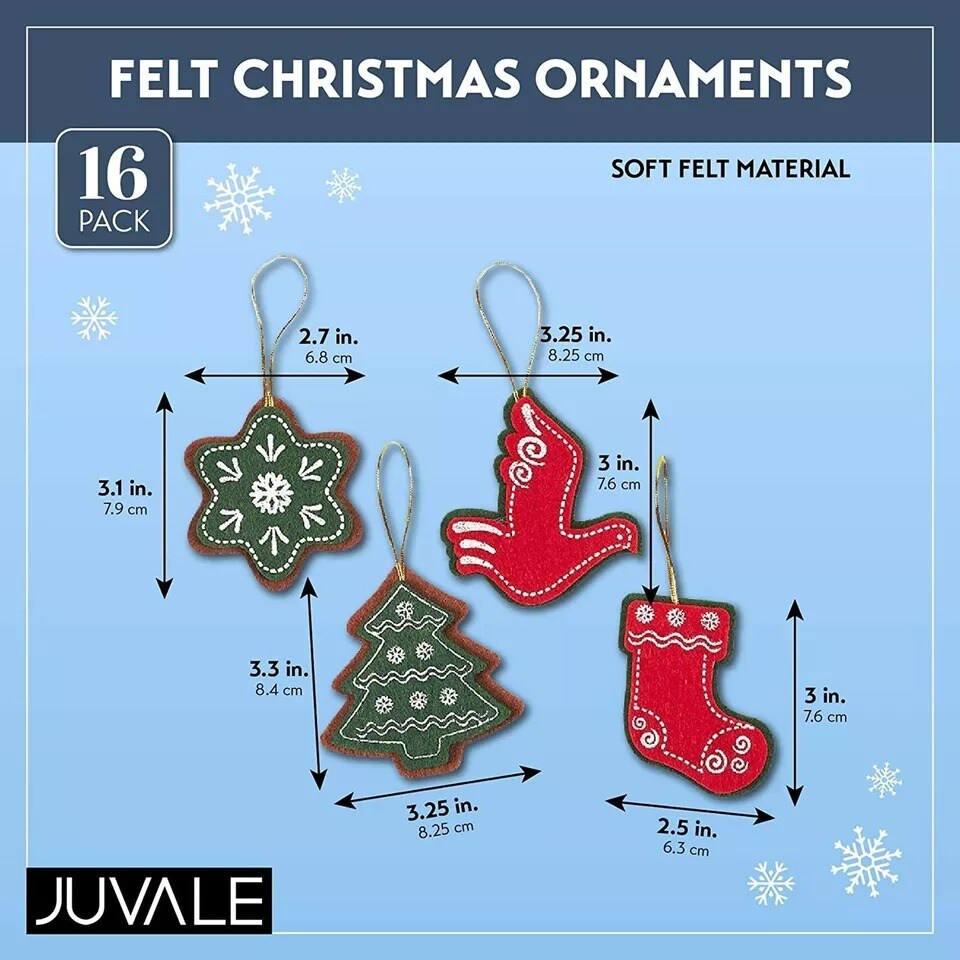 16 Christmas Tree Decorations Xmas Felt Hanging Stocking Ornament for Home Decor