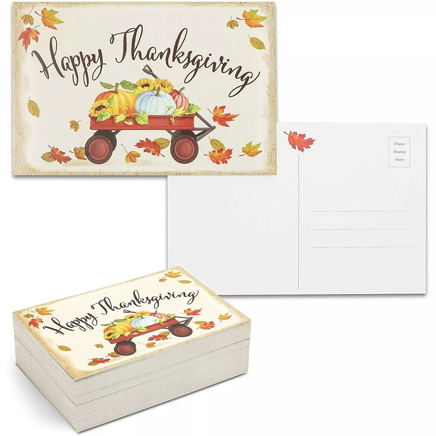 Thanksgiving Postcards - 96 Pack Fall & Autumn Holiday Wagon Postcard Bulk Set