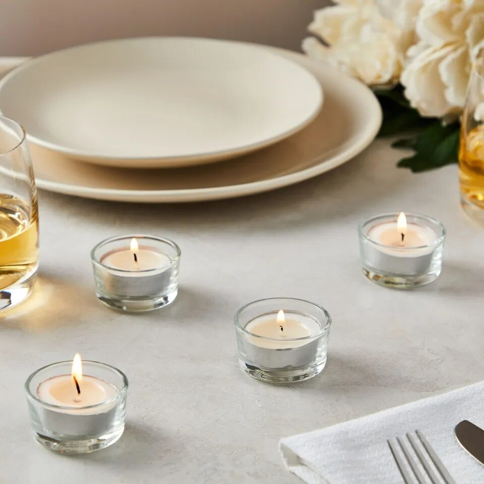24 Pack Glass Tea Lights Candle Holder for Tables, Wedding Decoration, 1x2 In