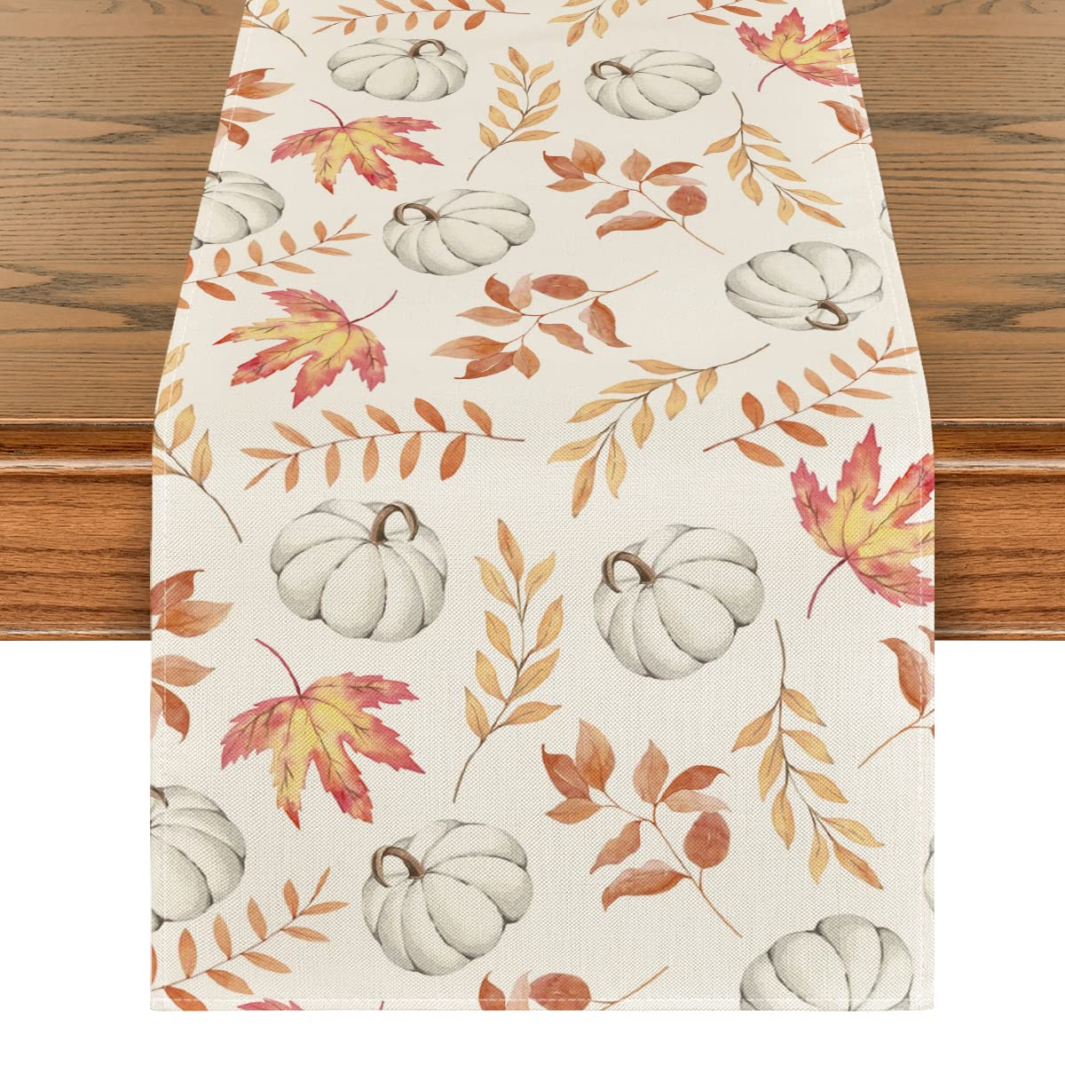 Orange Pumpkins Fall Maple Leaves Fall Table Runner, Seasonal Autumn Kitchen Dining Table Decoration for Home Party Decor 13x72 Inch