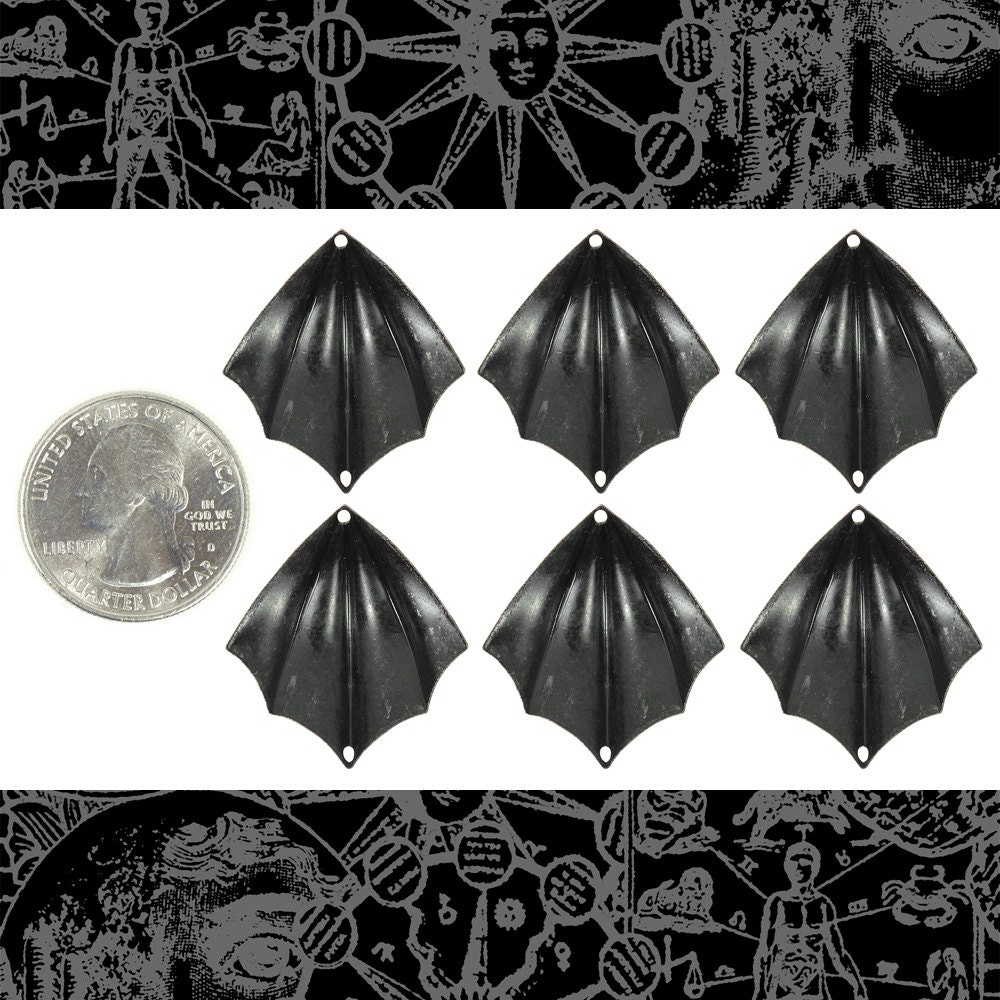 Black Plated Brass Bat Wing Connectors - Set of Six - BB-2C51