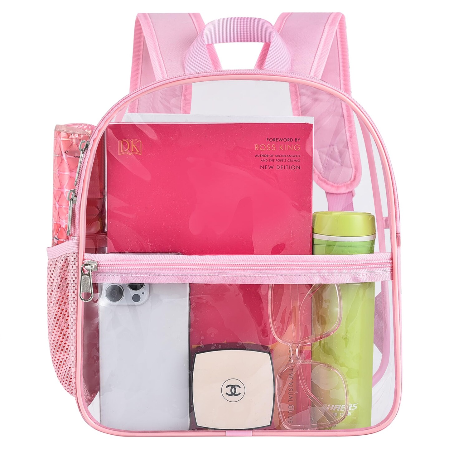 Clear Backpack Stadium Approved 12×12×6, Small Clear Backpack Transparent Backpack for Sports Event Concert (Pink)