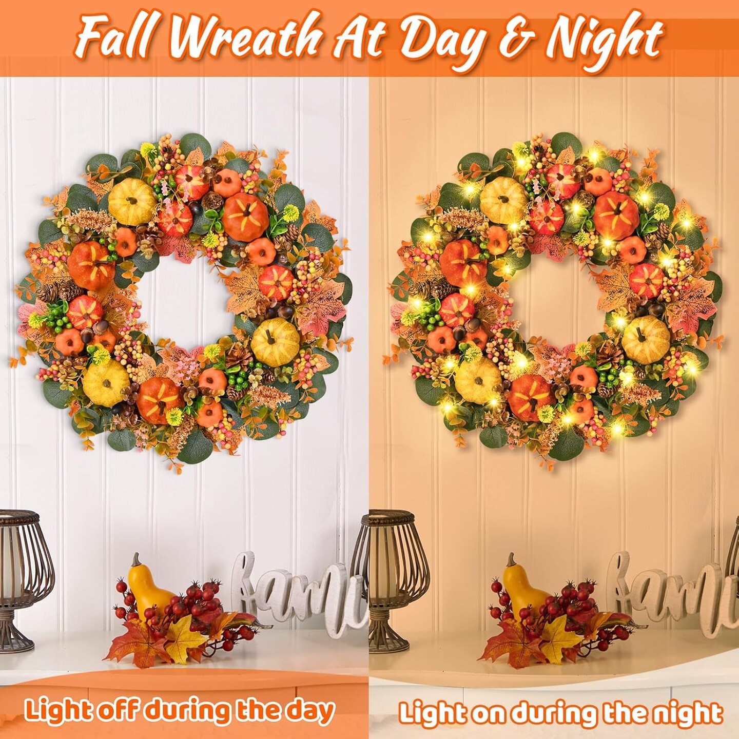 Fall Leaves Pinecone Berries Farmhouse Orange Natural Autumn Door newest Wreath Abt 20