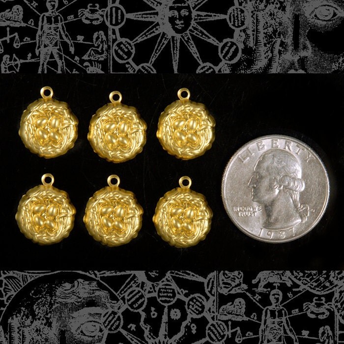 Raw Brass Bird&#x27;s Nest Charms - Set of Six - B-C50