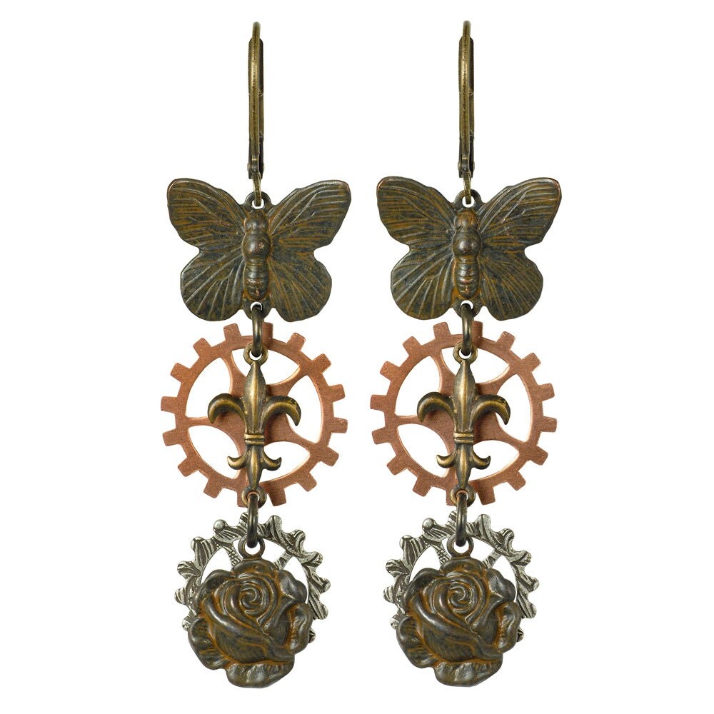 Chocolate Brown Plated Brass Four Ring Rose Connectors - Set of Six - XXX - RB-4C09