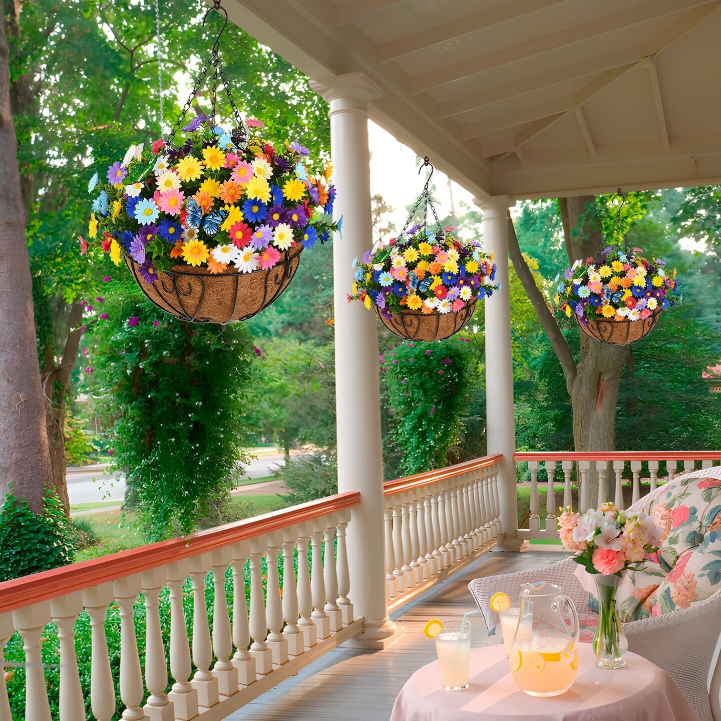 Artificial Flowers Hanging Basket for Outdoor Indoor