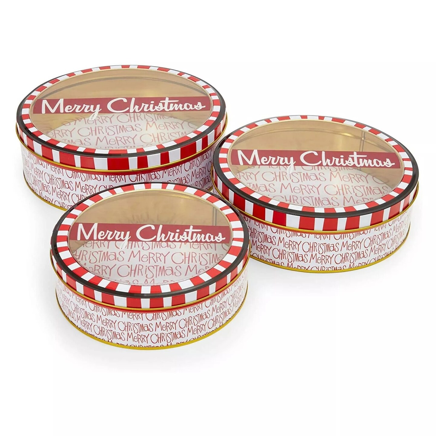 Set of 3 Christmas Cookie Tins with Lids for Gift Giving, Holiday Containers