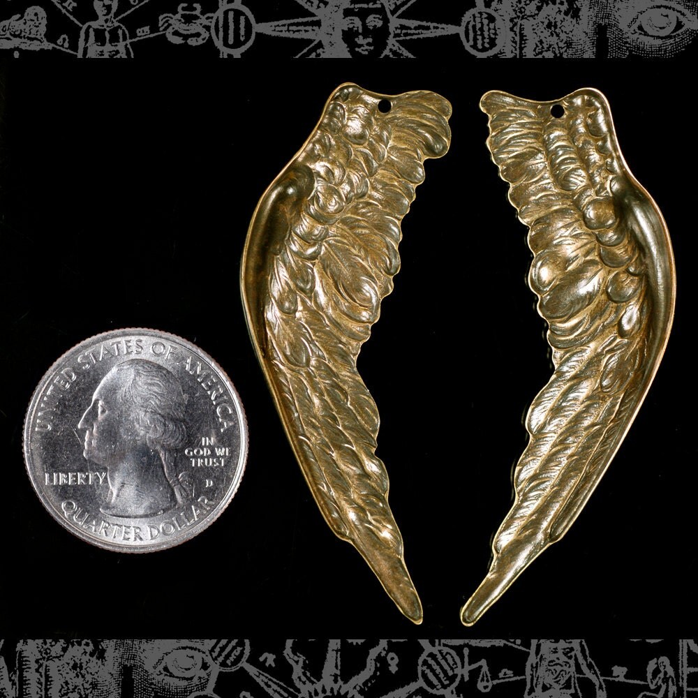 Antiqued Brass Huge Angel Wing Charms - One Set of Wings - AB-P54