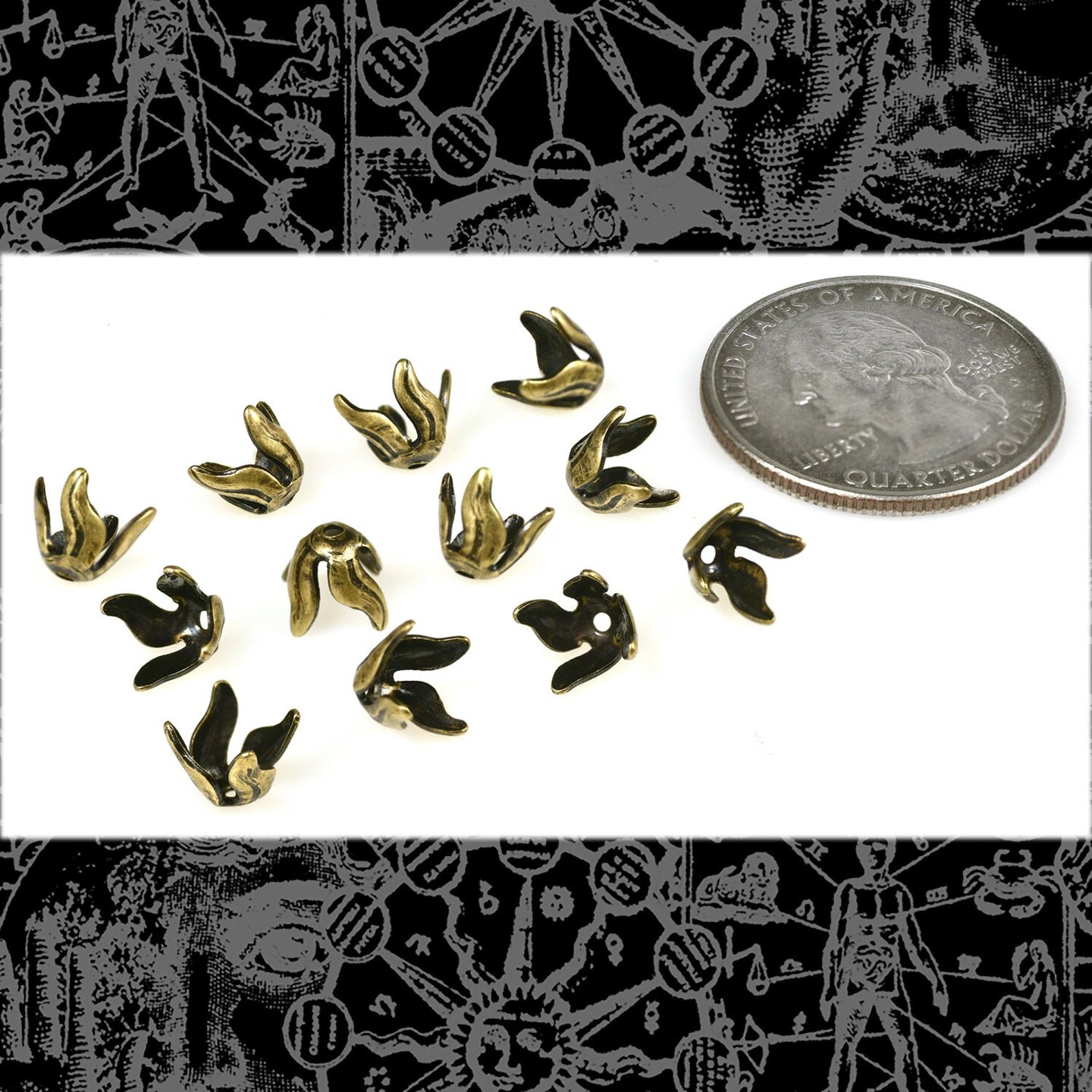 Antiqued Brass 5mm Long Leaf Bead Caps - Set of 12 - XXX - AB-BC39