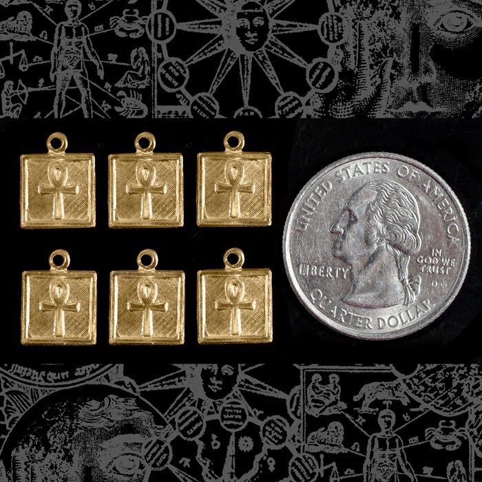 Raw Brass Square Ankh Charm - Set of Six - B-C98