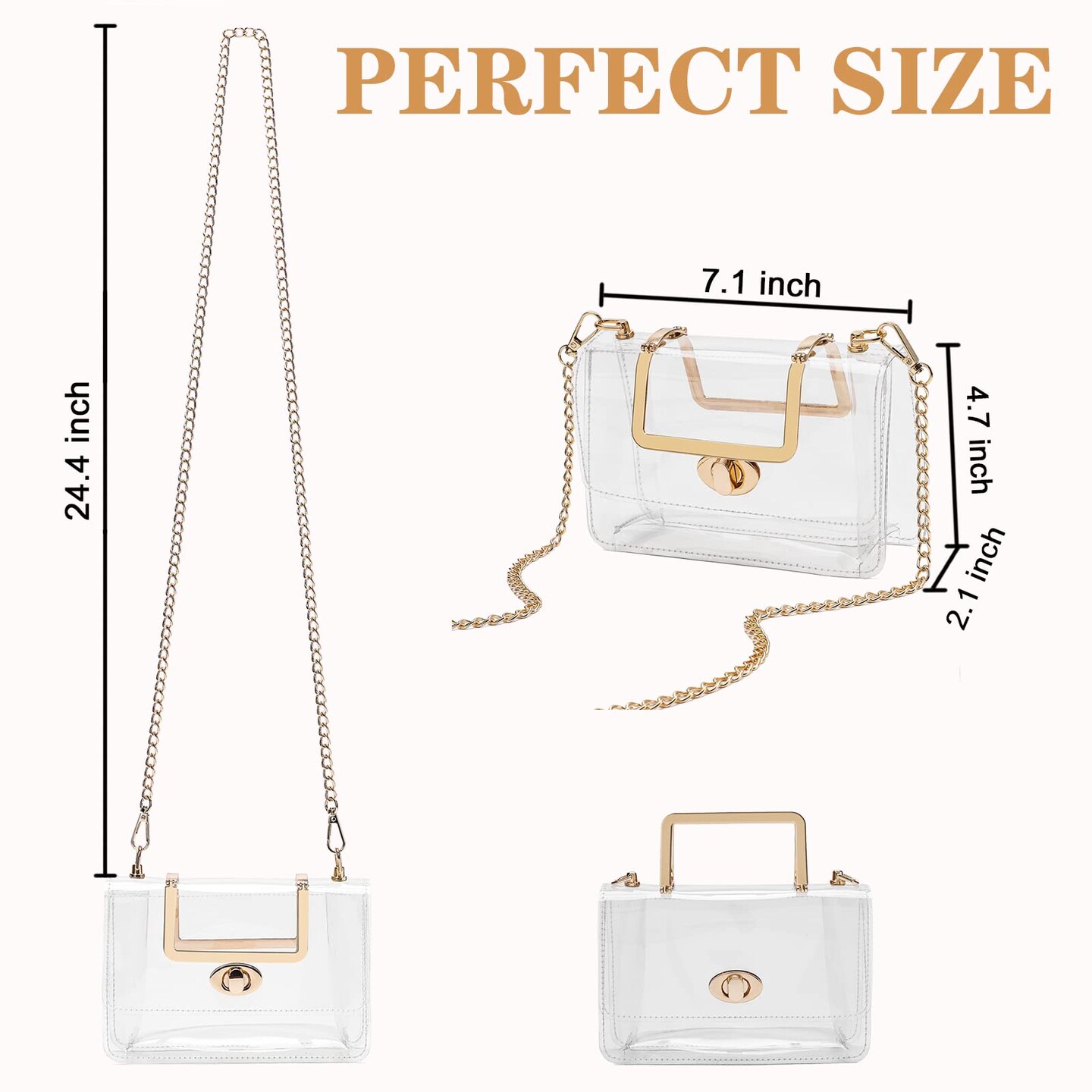 Clear Purse Stadium Approved for Women,Small Clear Bag Crossbody,Clear Clutch Handbag for Concert,Gameday(Golden)