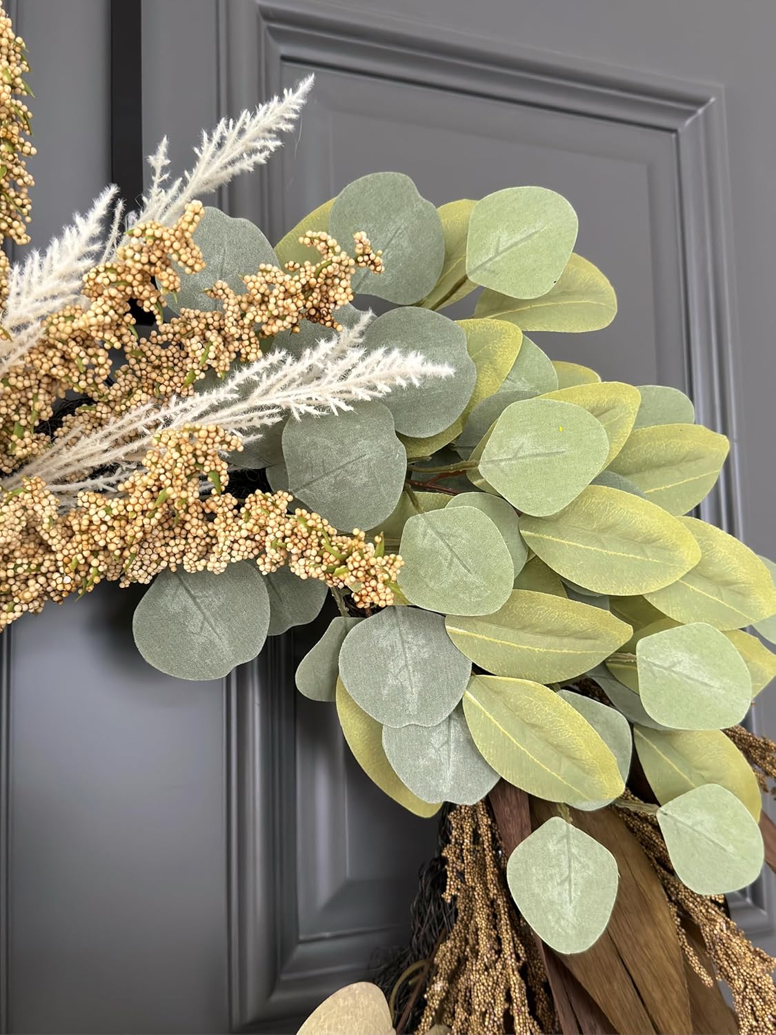 Handcrafted with Faux Eucalyptus Wheat Corn Husk, Fall Decor for Home Front Door Wall Window