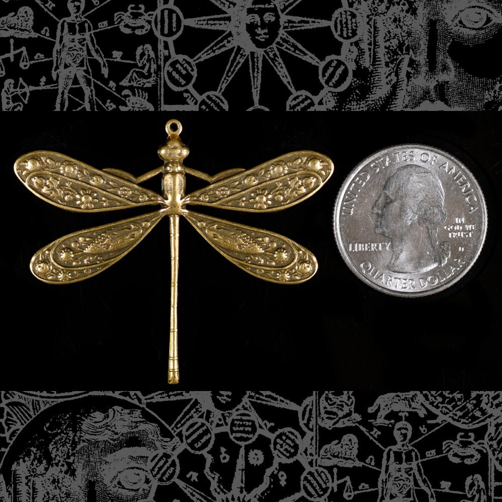 Antiqued Brass Vintage Dragonfly Pendant - AB-P01