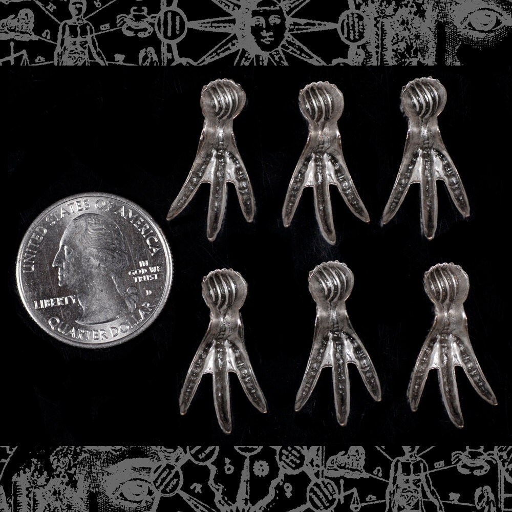 Antiqued Silver Plated Brass Raven Claw Pendant Wraps - Set of Six - S-W29