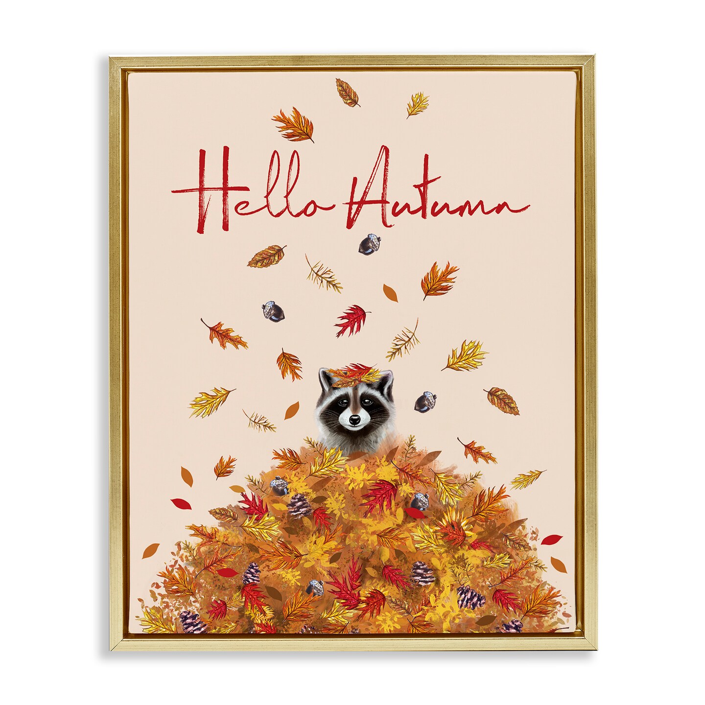 Stupell Industries Hello Autumn Raccoon Floating Frame Design by Elizabeth Tyndall