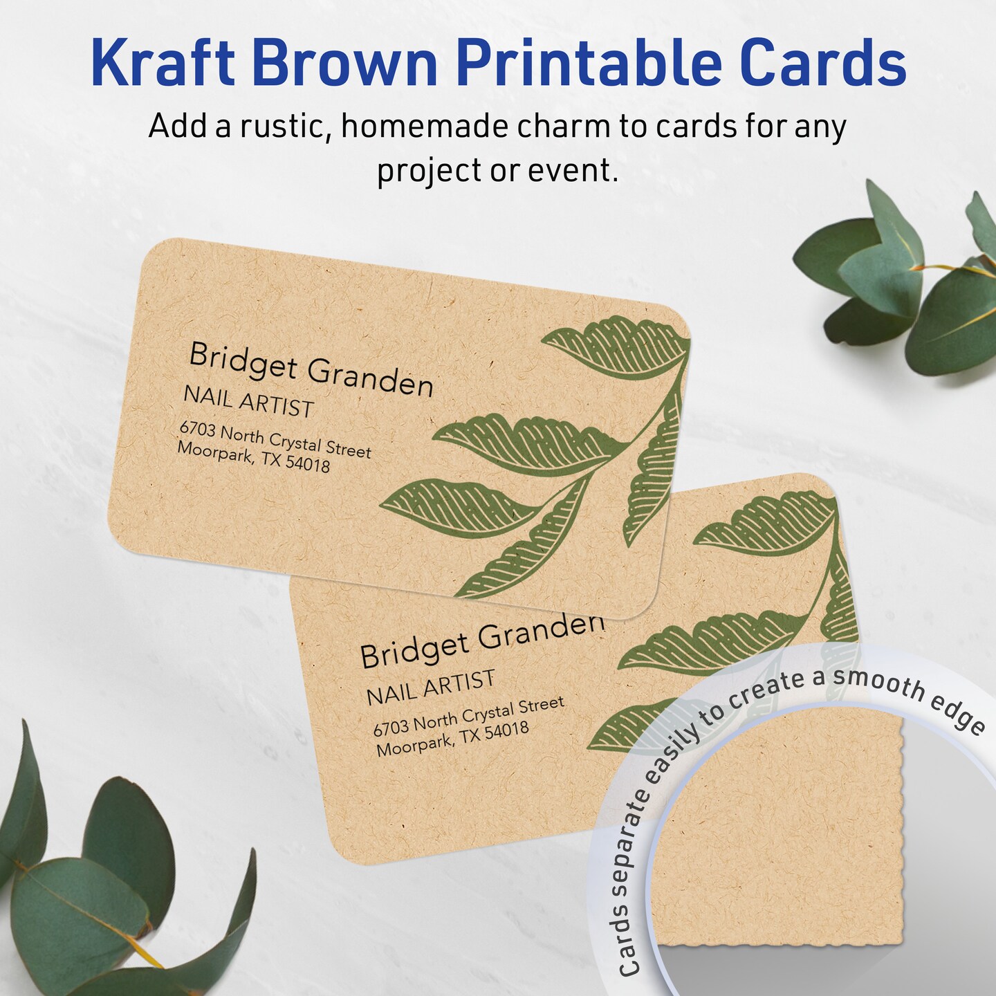 2&#x22; x 3-1/2&#x22; Rectangle Rounded Corners, Kraft Brown Business Cards