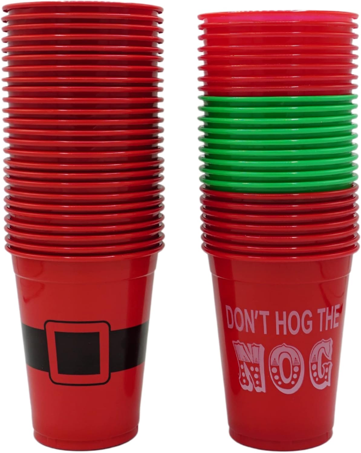 4E’s Novelty 50 Pack 16oz Christmas Cups for Party – Funny Disposable Plastic Holiday Cups with Santa & Humorous Quotes, Christmas Party Cups Bulk for Drinks, Cocoa & Party Favors for Kids & Adults