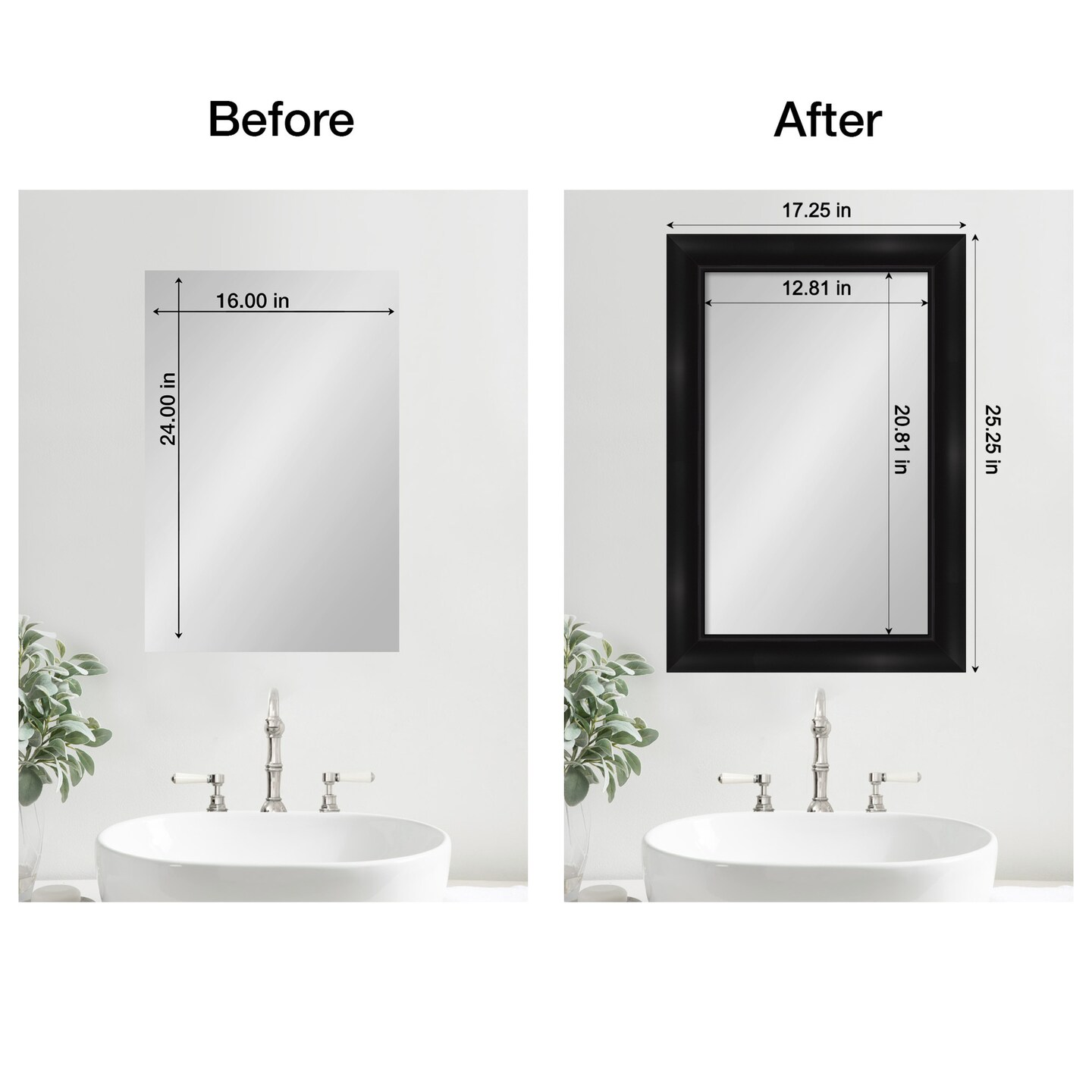 Amanti Art Mirror Makeover Bathroom Mirror Frame Border Kit - Fully Assembled Peel and Stick Frame - Mirror NOT Included - Grand Black Narrow Trim